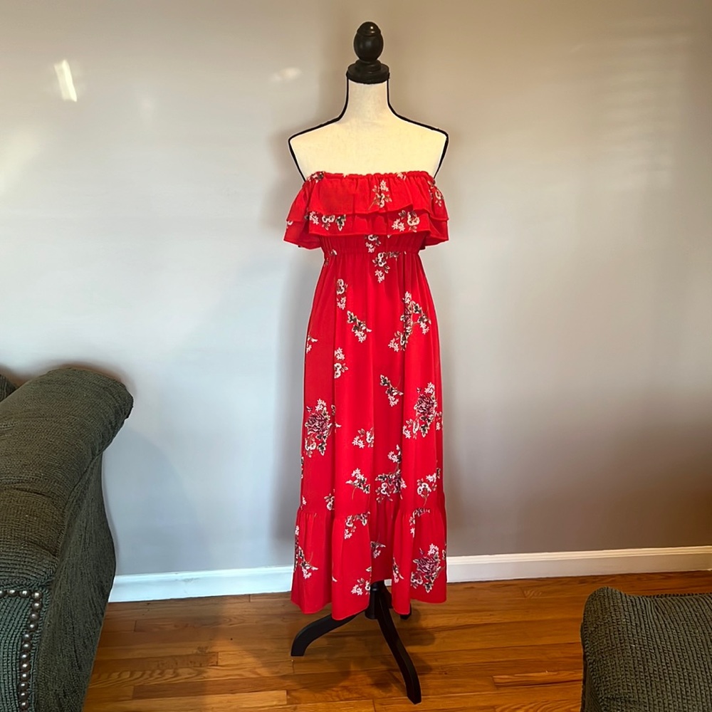 Red floral maxi dress